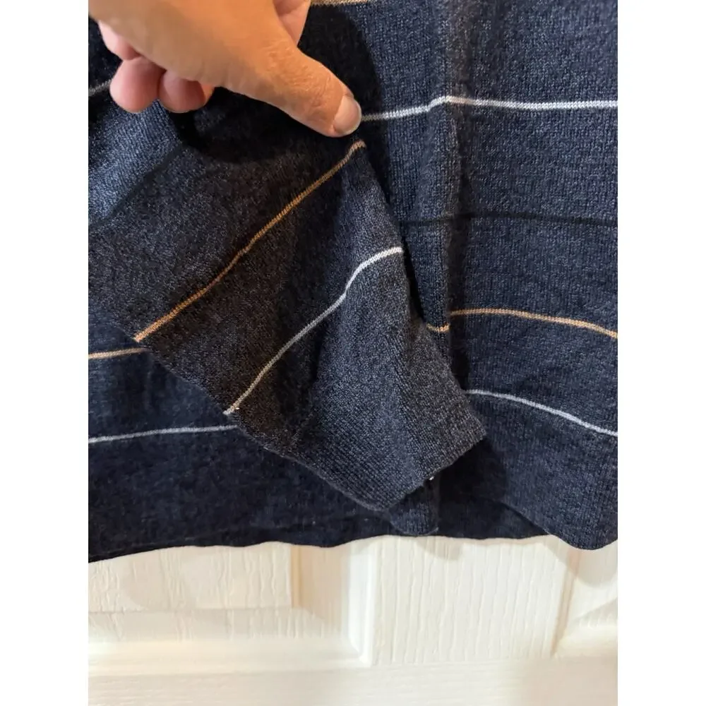 Banana Republic Merino Wool Sweater Men Large Navy Stripe Crew Neck Lightweight